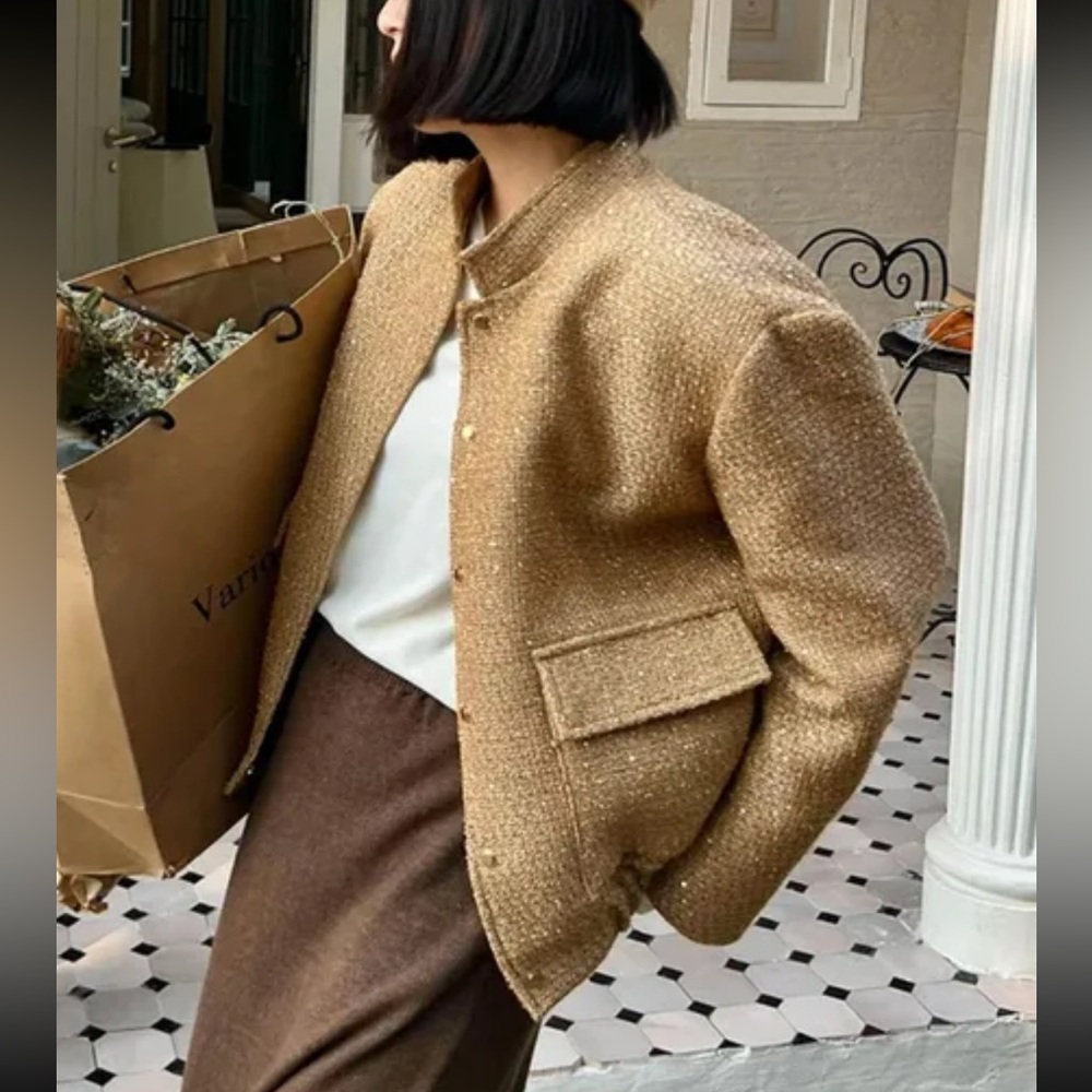Zara NWT gold oversized bomber jacket - Picture 3 of 10